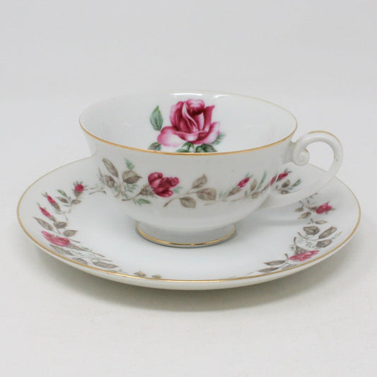 Teacup and Saucer, Diamond China, Moss Rose, Vintage Japan, SOLD