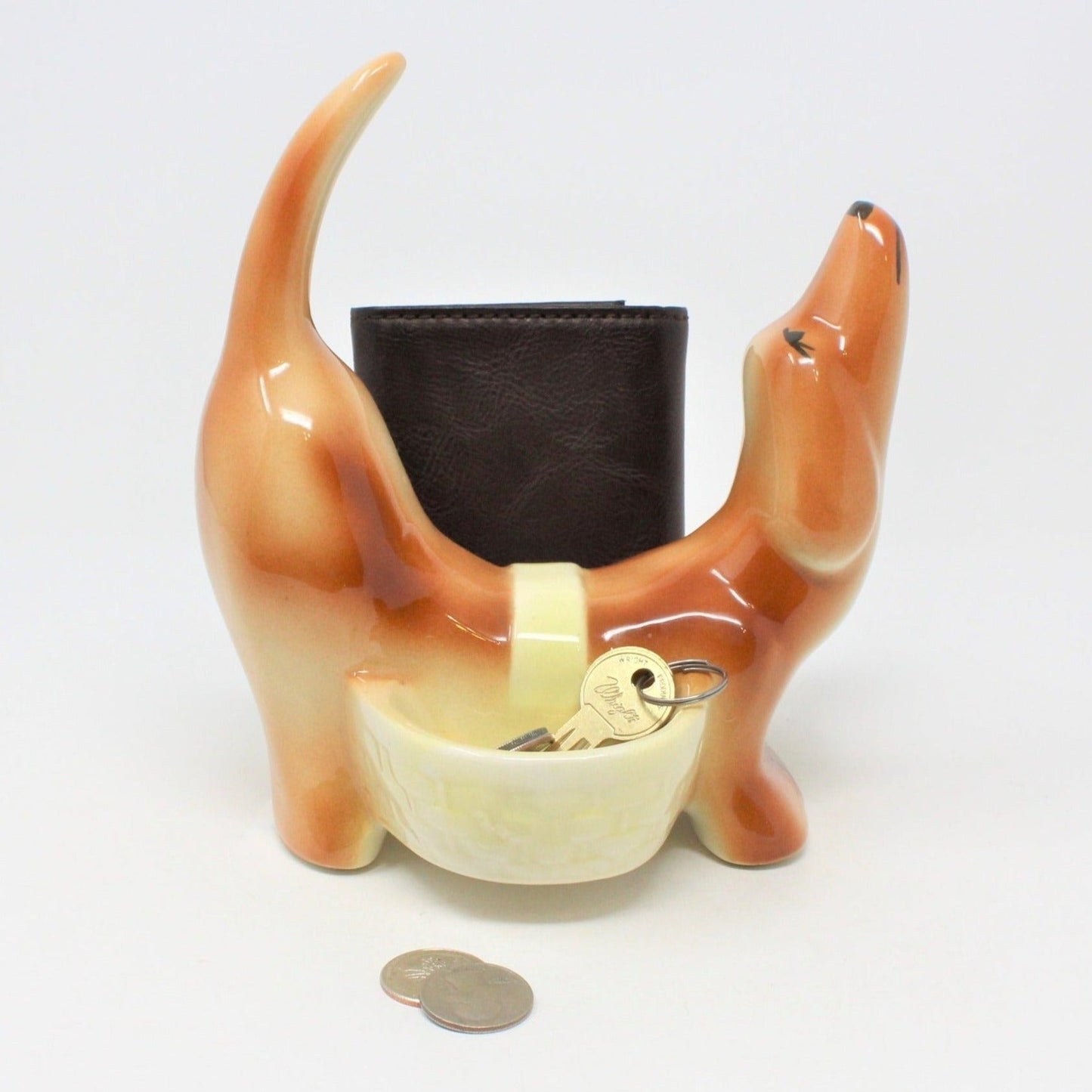 Dresser Valet Caddy, Dachshund Dog Wallet / Cell Phone Holder, Vintage