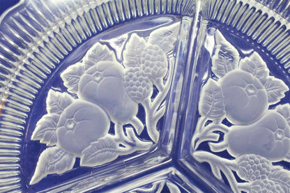 Divided Relish Dish, Imperial Glass, Intaglio Fruit 900, Frosted, Vintage