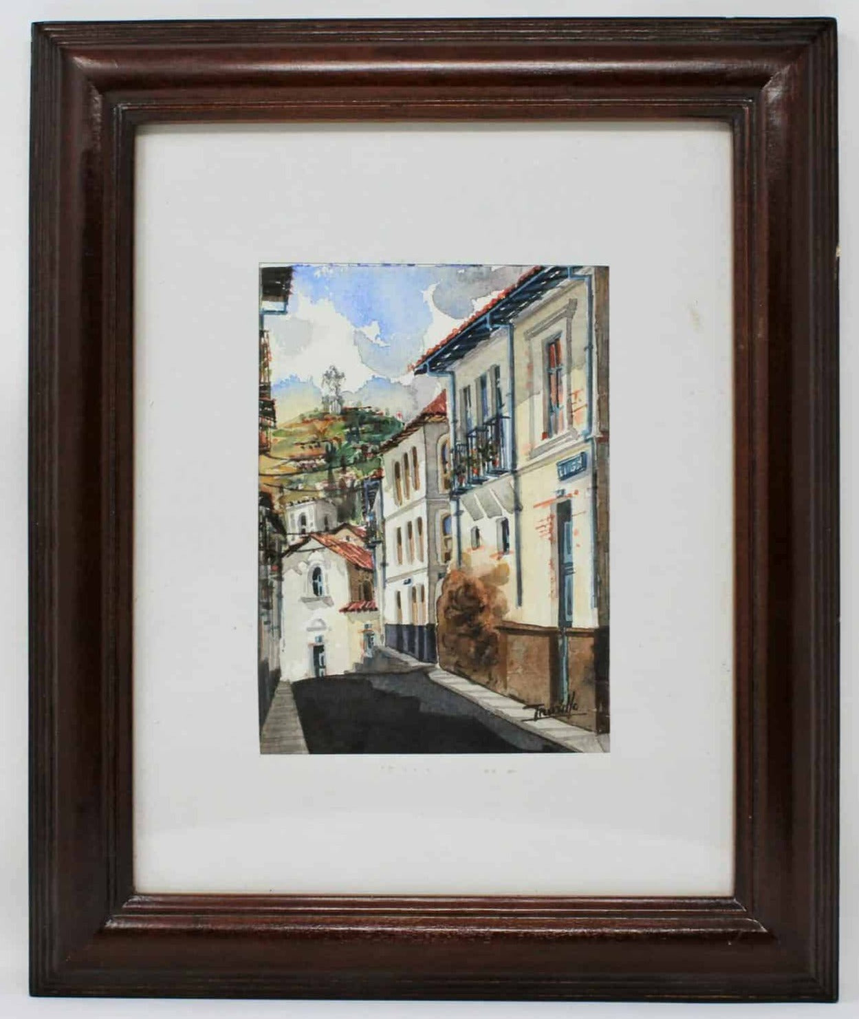 Painting Watercolor, Trujillo, Old Town #4, Signed by Artist, Framed, Vintage