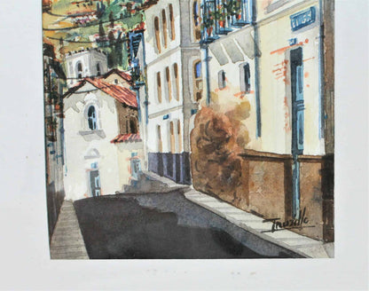 Painting Watercolor, Trujillo, Old Town #4, Signed by Artist, Framed, Vintage