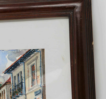 Painting Watercolor, Trujillo, Old Town #4, Signed by Artist, Framed, Vintage