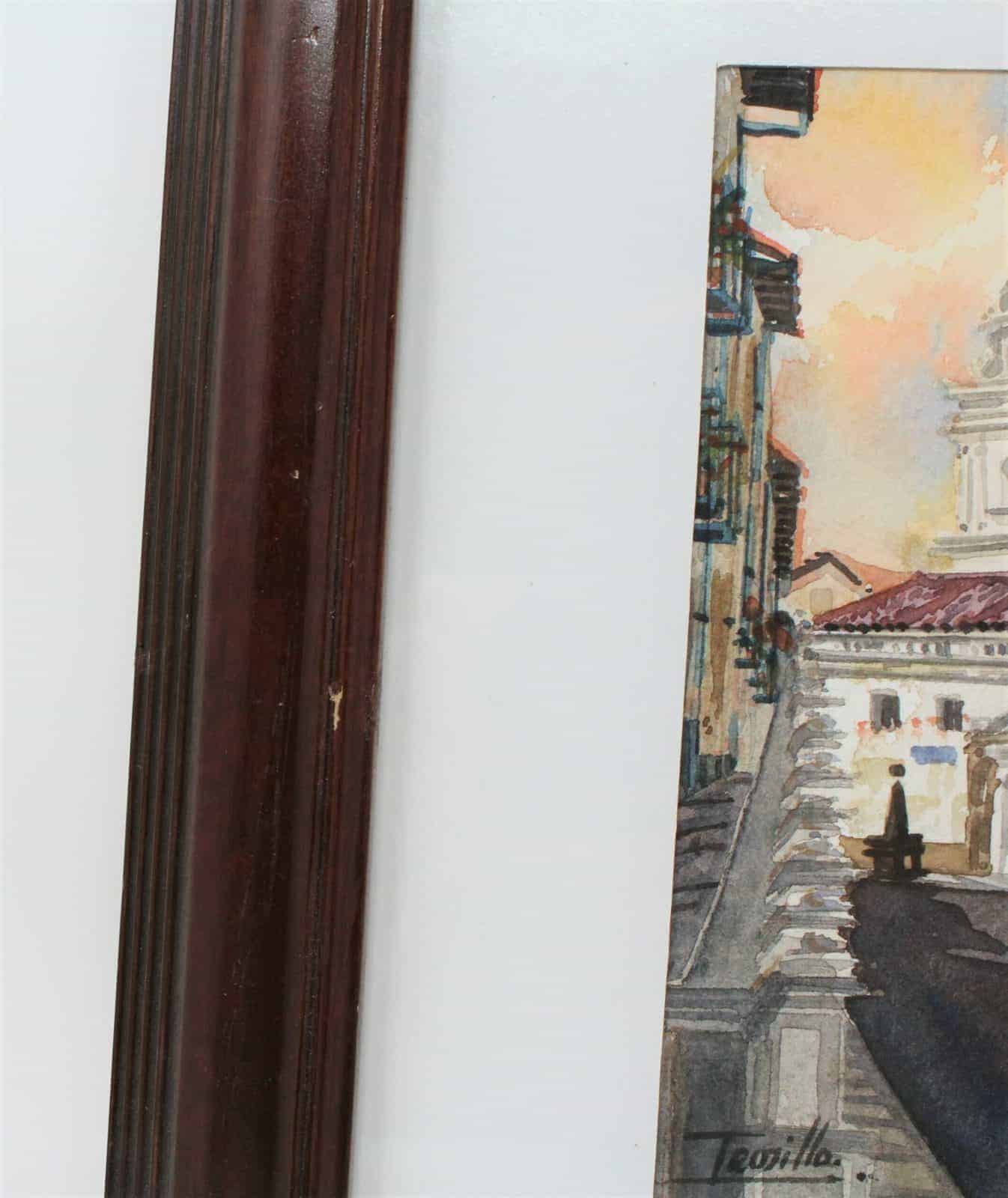 Painting Watercolor, Trujillo, Old Town #3, Signed by Artist, Framed, Vintage