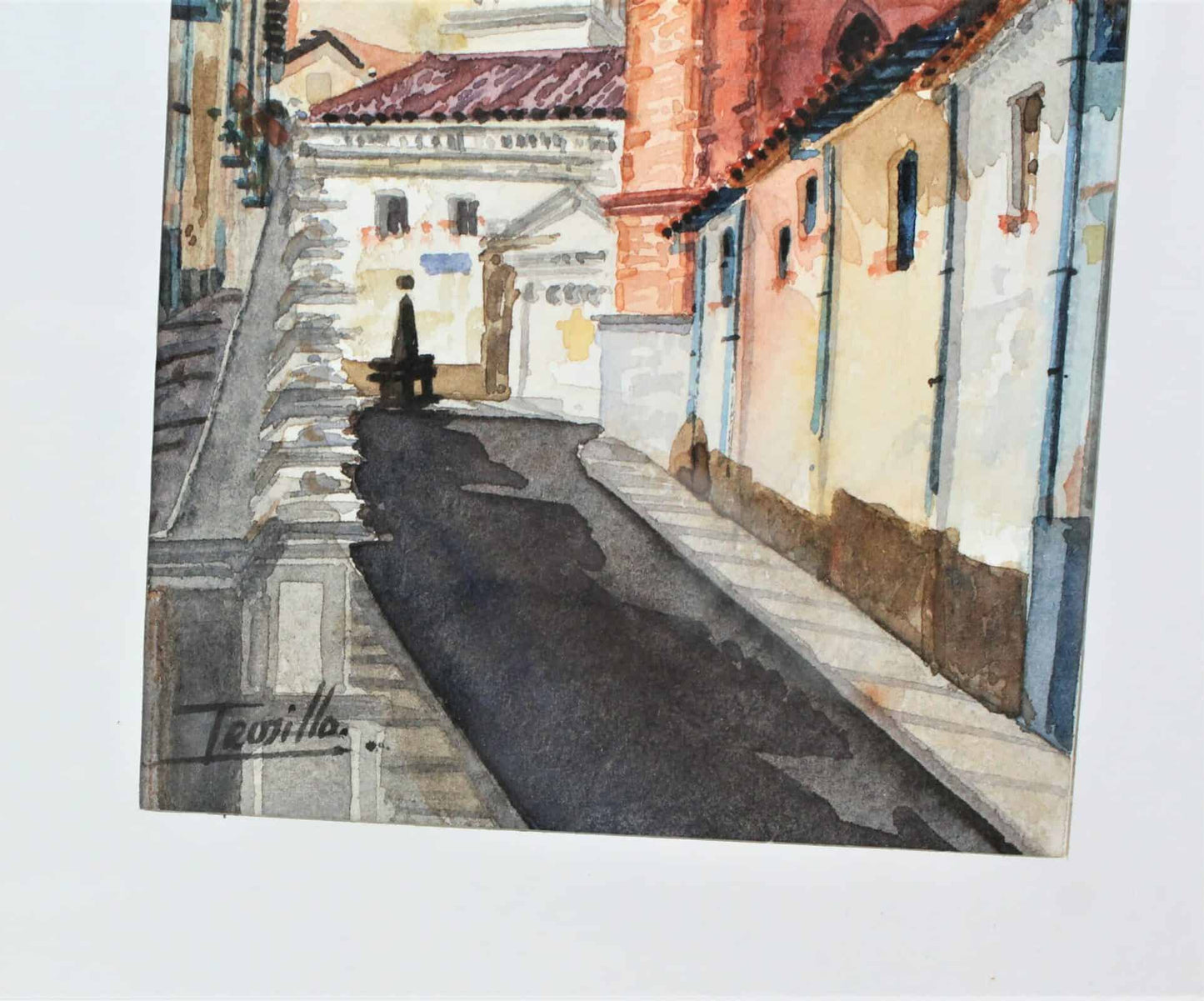 Painting Watercolor, Trujillo, Old Town #3, Signed by Artist, Framed, Vintage