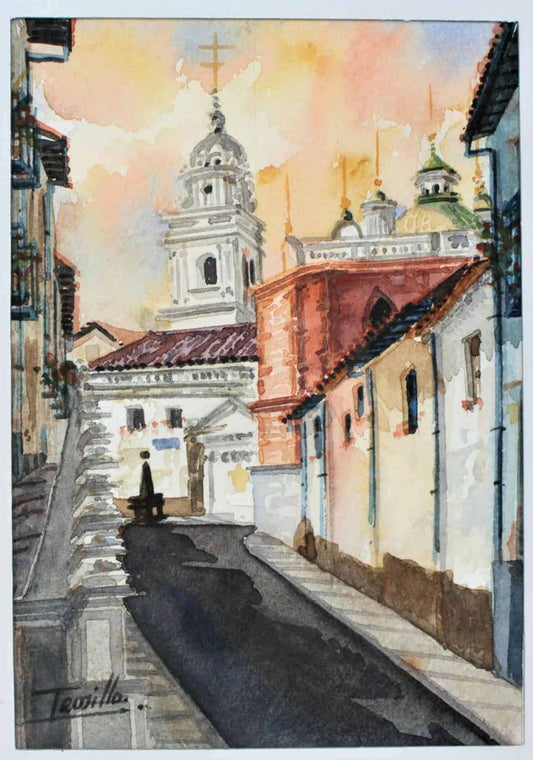 Painting Original Watercolor, Trujillo, Old Town #3, Signed by Artist, Framed, Vintage