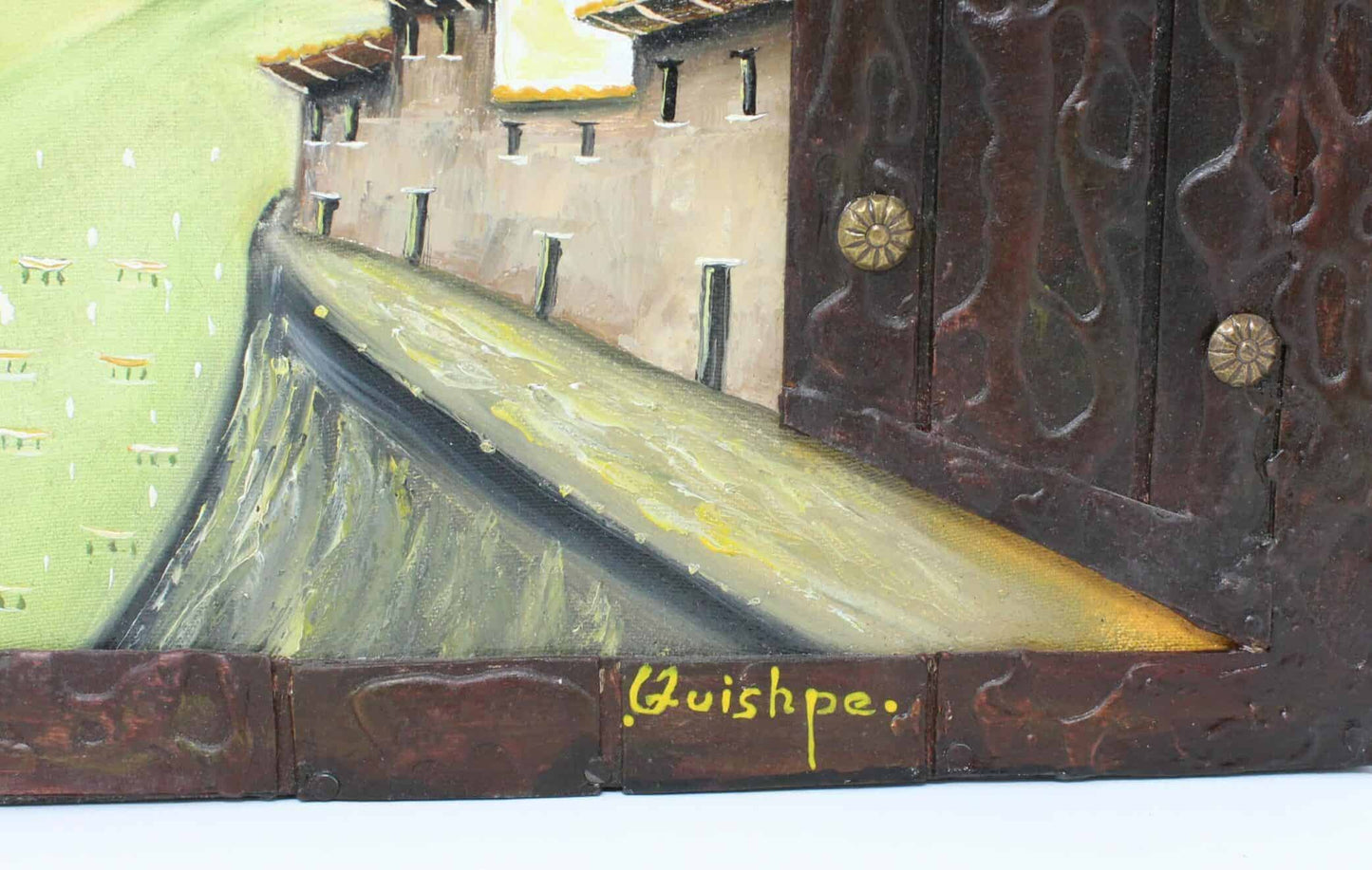 Painting Oil, Mixed Media, Signed Quishpe, Original, Vintage