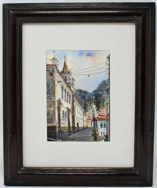 Painting Original Watercolor, Trujillo, Old Town #2, Signed by Artist, Framed, Vintage