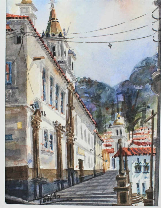 Painting Original Watercolor, Trujillo, Old Town #2, Signed by Artist, Framed, Vintage