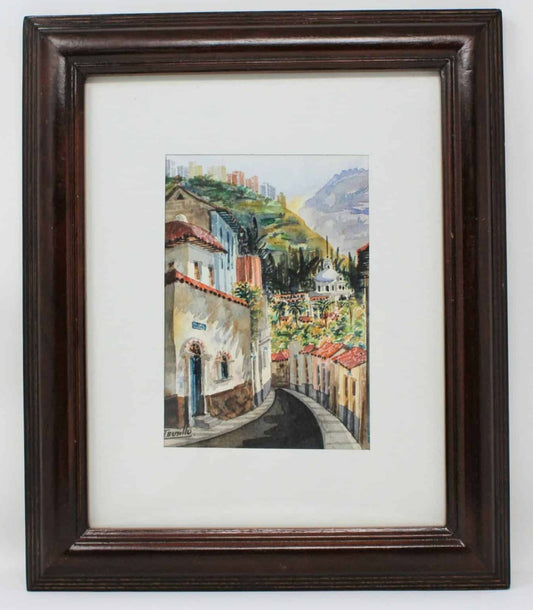 Painting Original Watercolor, Trujillo, Old Town #1, Signed by Artist, Framed, Vintage