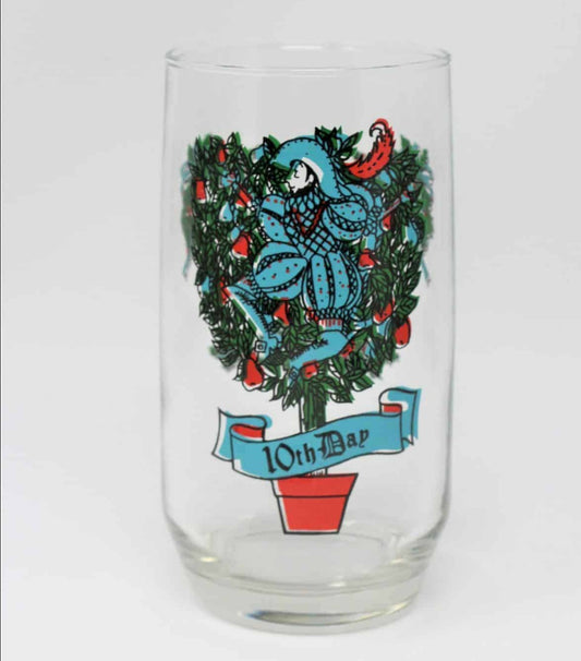 Glass Tumbler, Anchor Hocking 12 Days of Christmas, 10 Lords A Leaping, Vintage