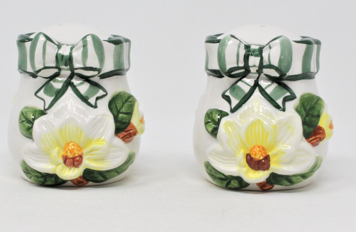 Salt and Pepper Shakers, Young's China, Magnolia and Bows, Ceramic 1996