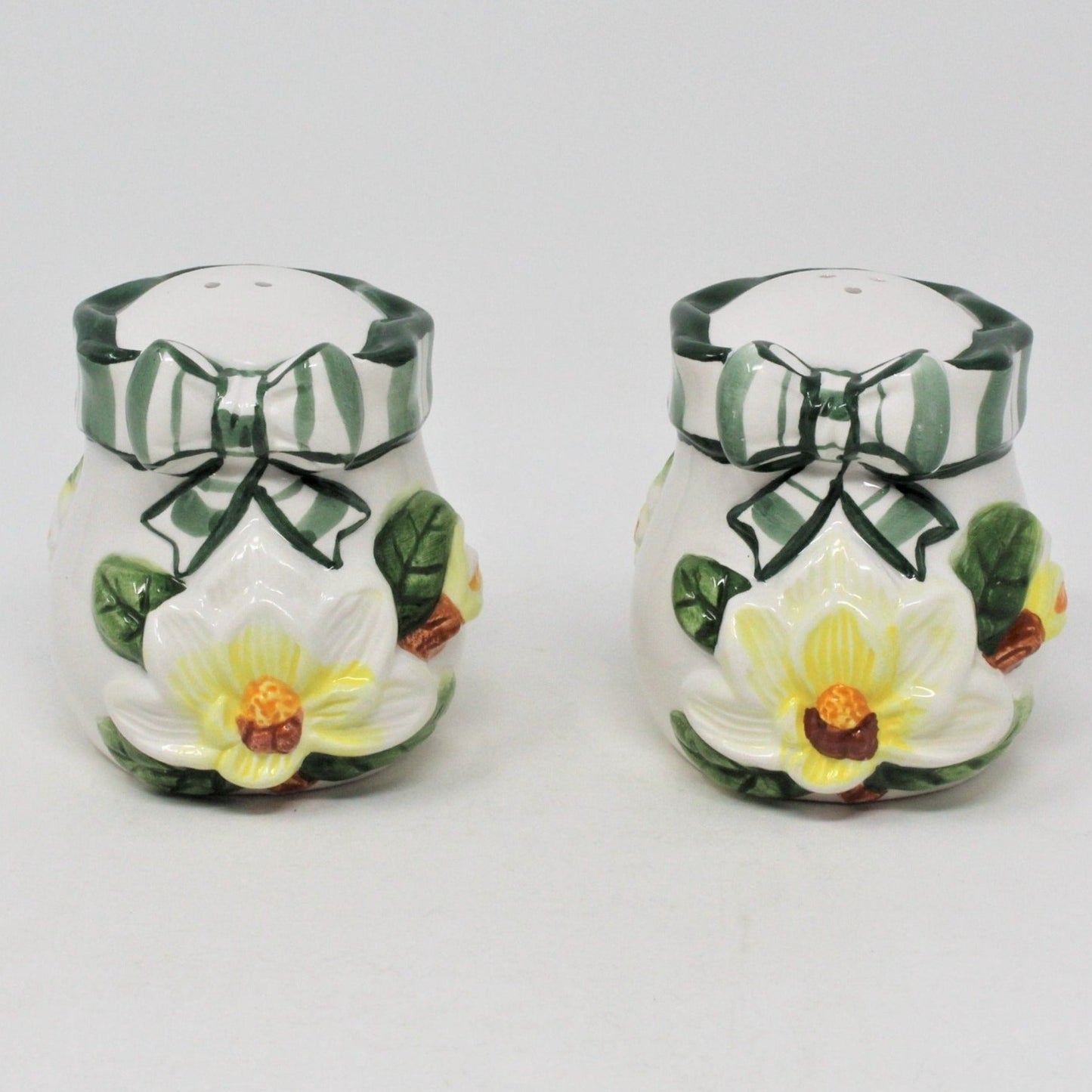 Salt and Pepper Shakers, Young's China, Magnolia and Bows, Ceramic 1996