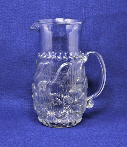 Pitcher, Antique EAPG, Three Mold Blown Glass, Floral and Ribs, USA