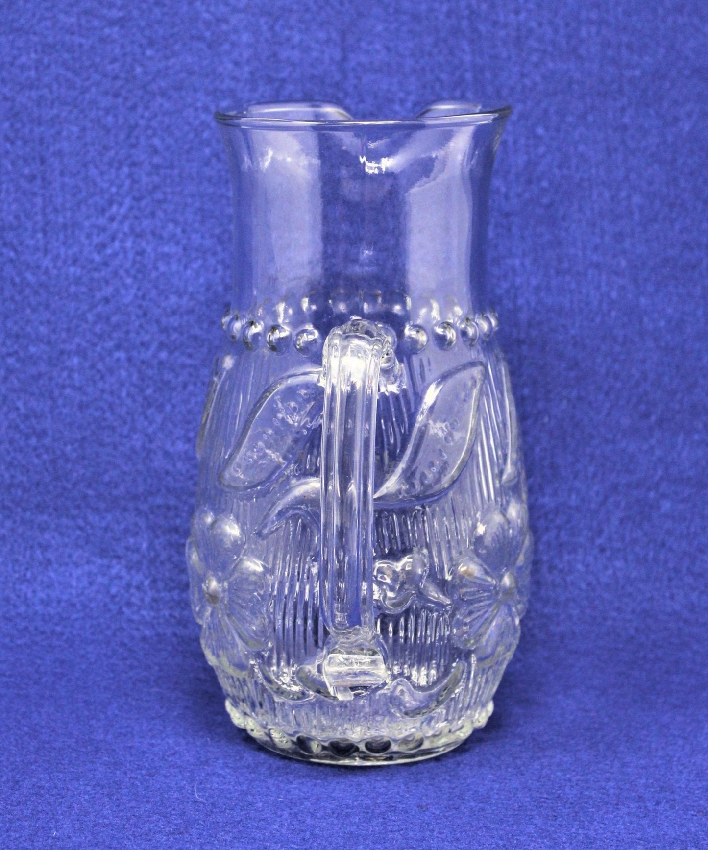 Pitcher, Antique EAPG, Three Mold Blown Glass, Floral and Ribs, USA