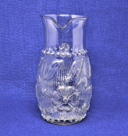 Pitcher, Antique EAPG, Three Mold Blown Glass, Floral and Ribs, USA