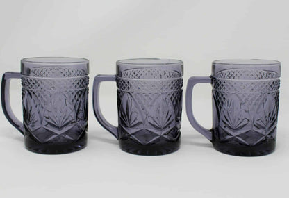 Mugs, Cristal D'Arques-Durand, Antique Amethyst Purple Glass, France, Set of 3
