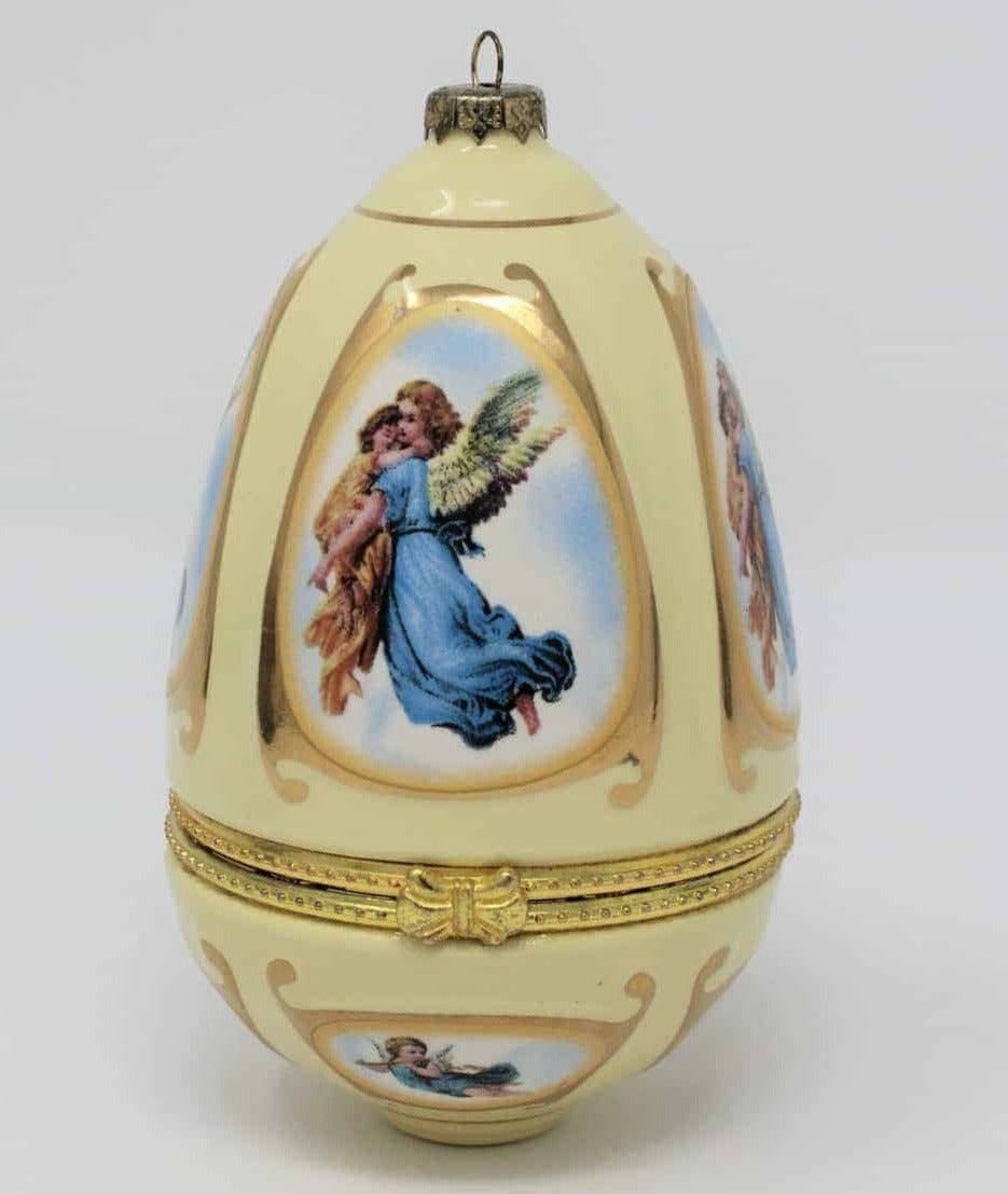 Ornaments, Valerie Parr Hill, Mr. Christmas Musical Egg, Angels, Vintage