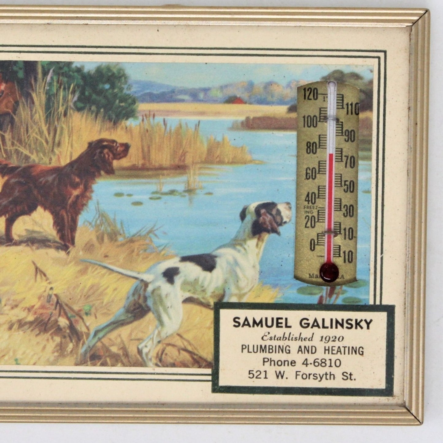 Advertising Thermometer / Calendar, Hunting Dogs Print by Hintermeister, Vintage, SOLD