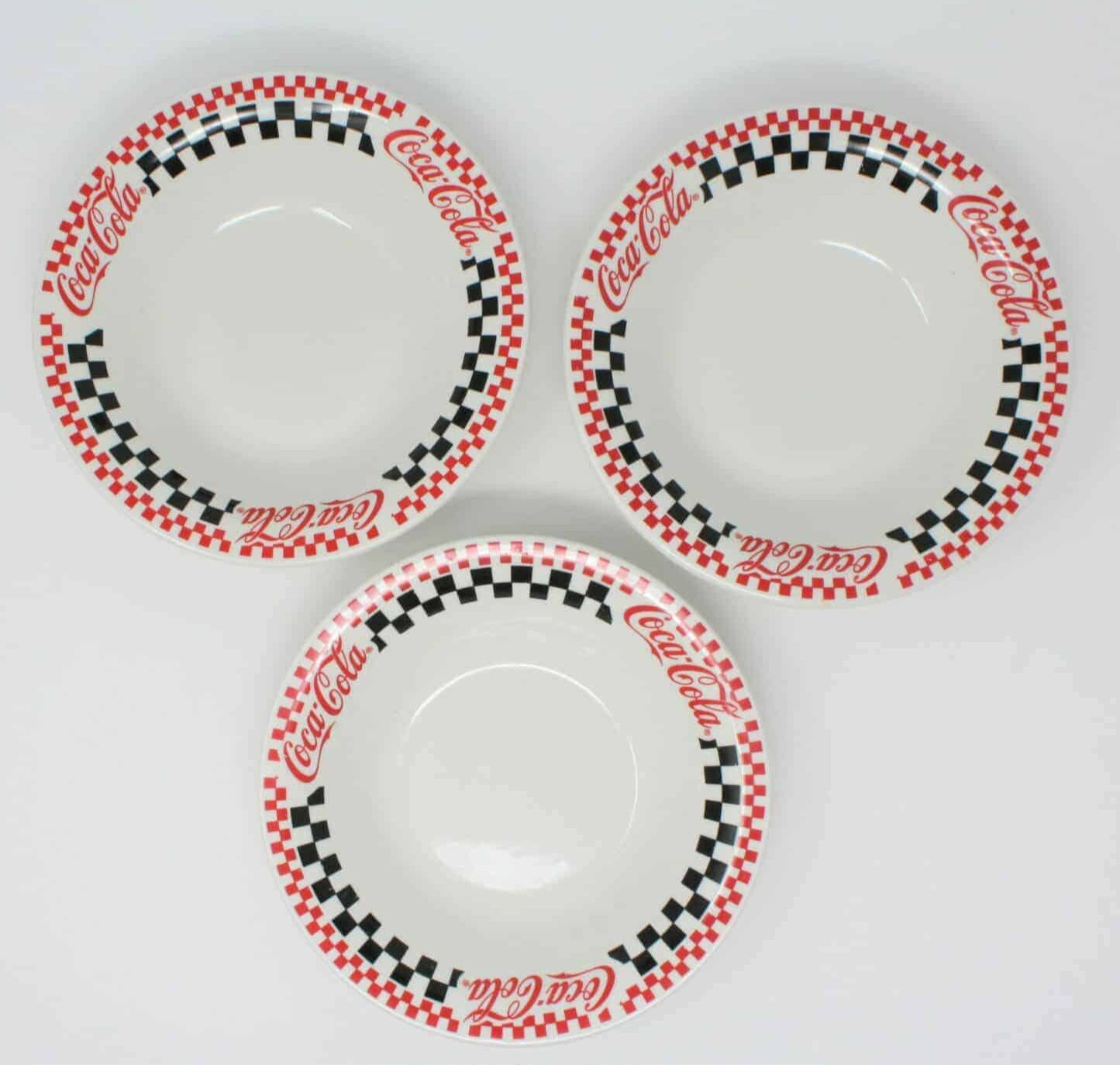 Soup Bowls, Gibson, Coca Cola, Racing Checkered Black/Red, Set of 3, SOLD
