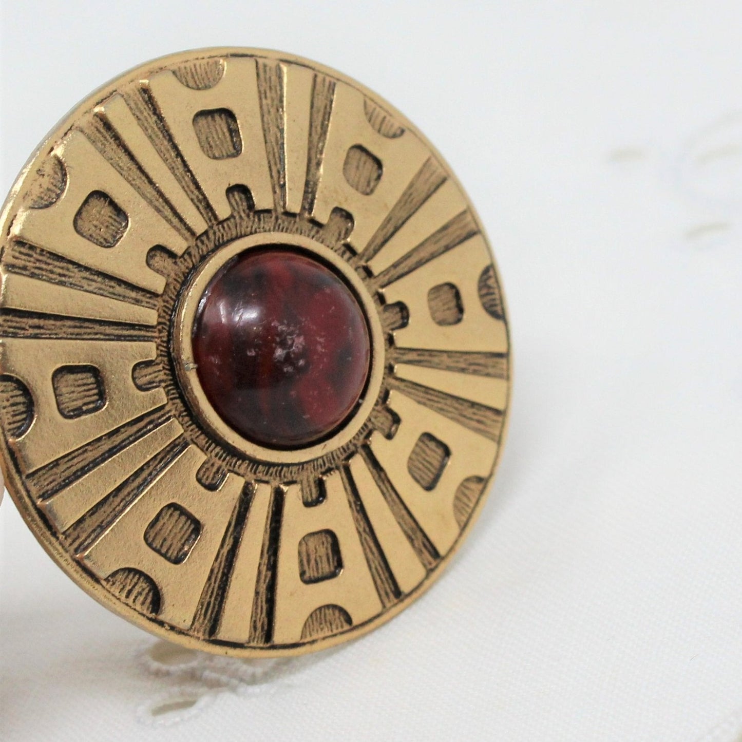 Pendant Necklace, Sarah Coventry, Safari / Aztec Medallion, Cabochon,  29", Vintage