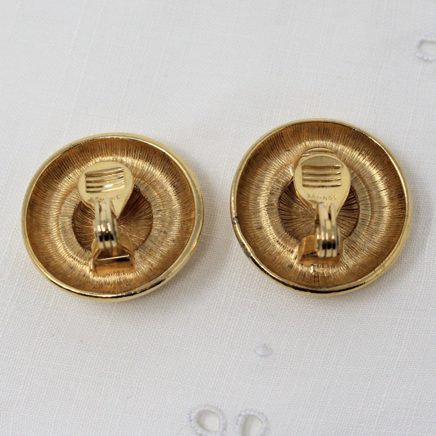 Earrings, Monet, Round Dotted Center, Gold Tone Clips, Vintage