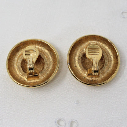Earrings, Monet, Round Dotted Center, Gold Tone Clips, Vintage