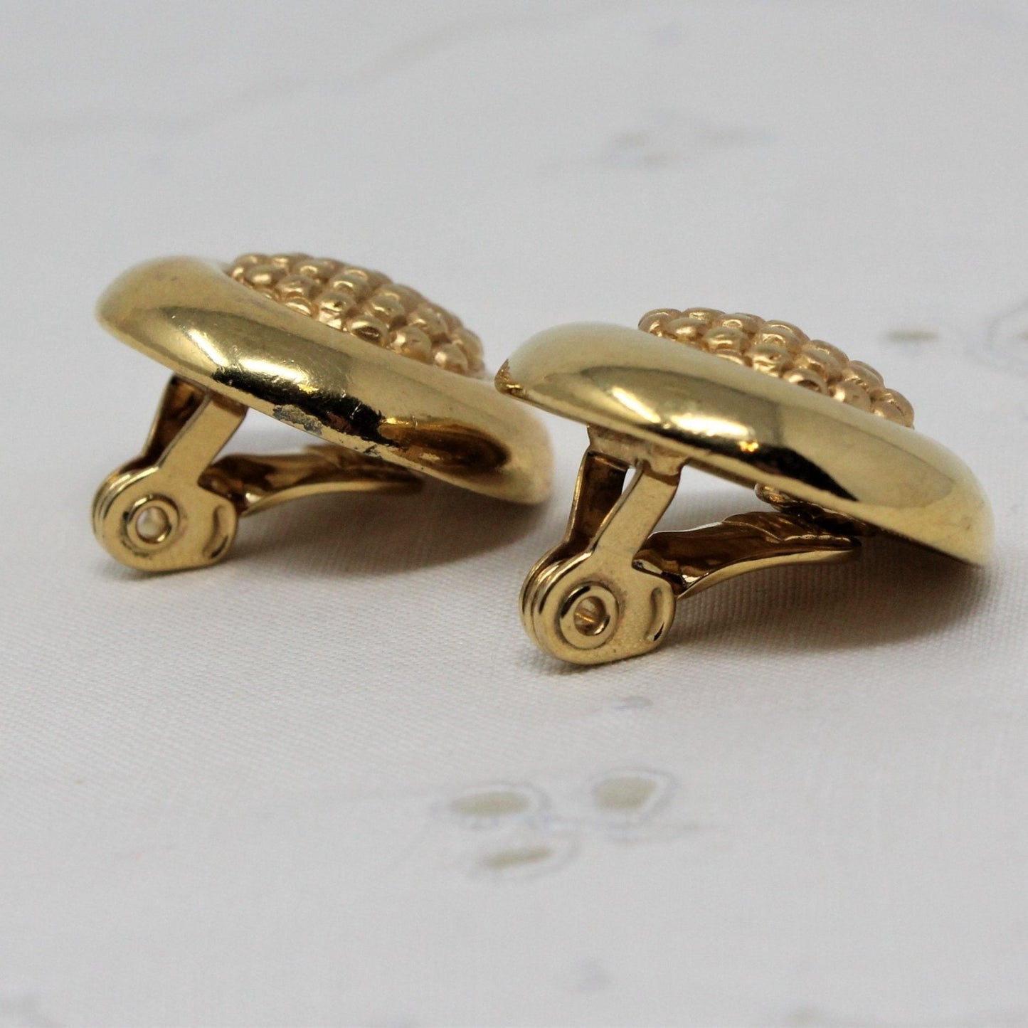 Earrings, Monet, Round Dotted Center, Gold Tone Clips, Vintage