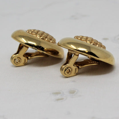 Earrings, Monet, Round Dotted Center, Gold Tone Clips, Vintage