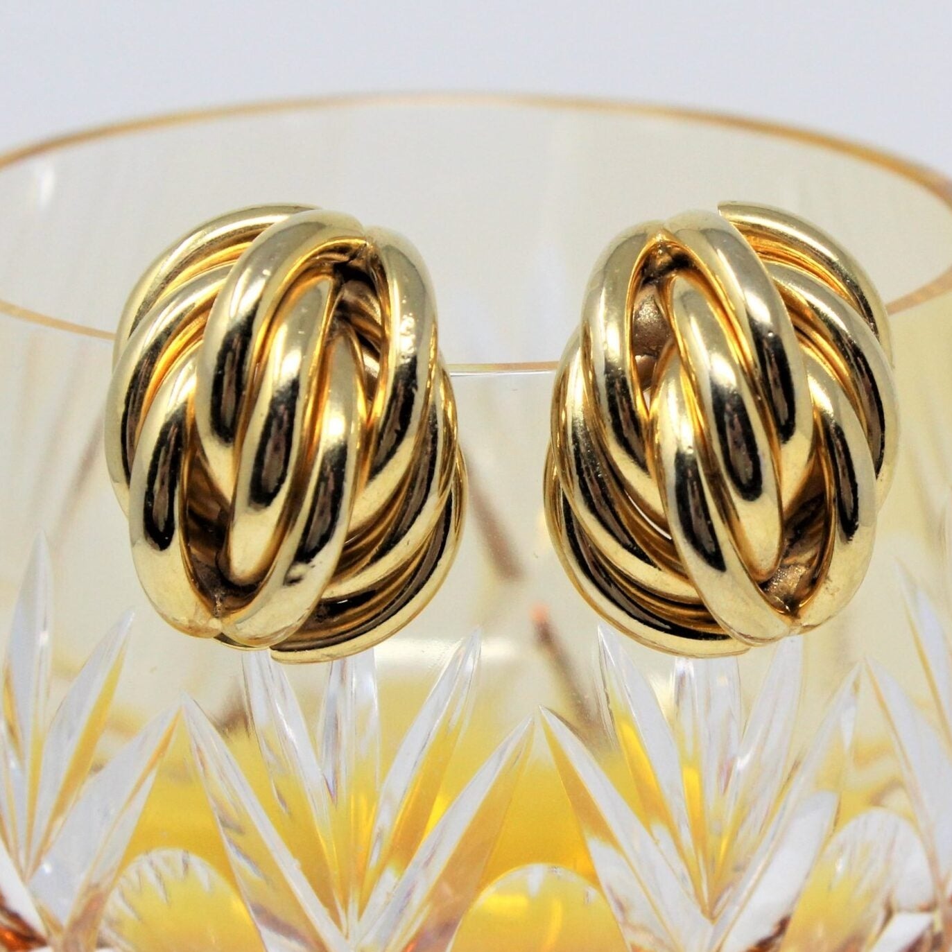 Earrings, Knotted Ovals, Gold Tone Clips, Vintage, SOLD