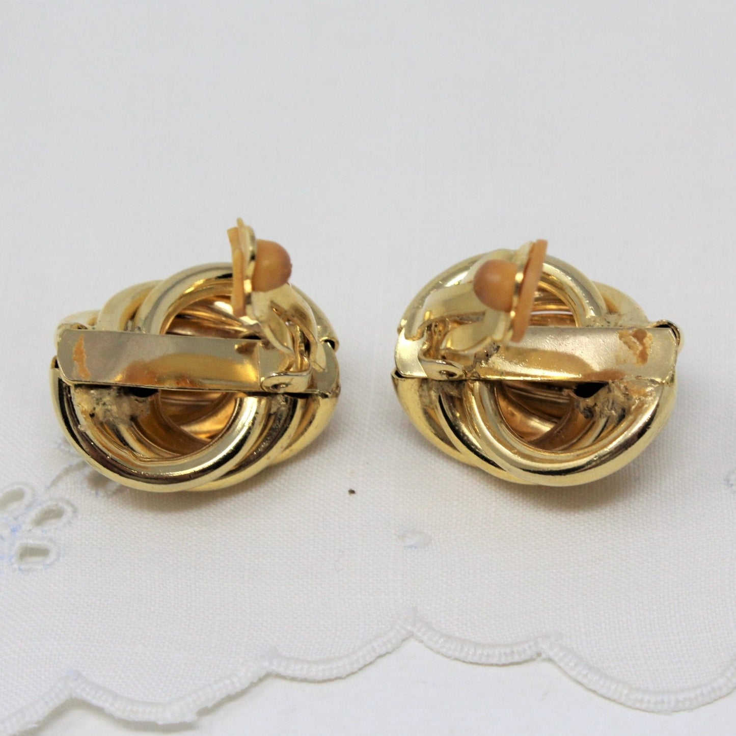 Earrings, Knotted Ovals, Gold Tone Clips, Vintage