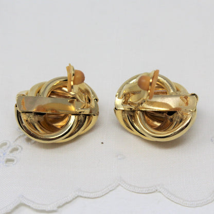 Earrings, Knotted Ovals, Gold Tone Clips, Vintage