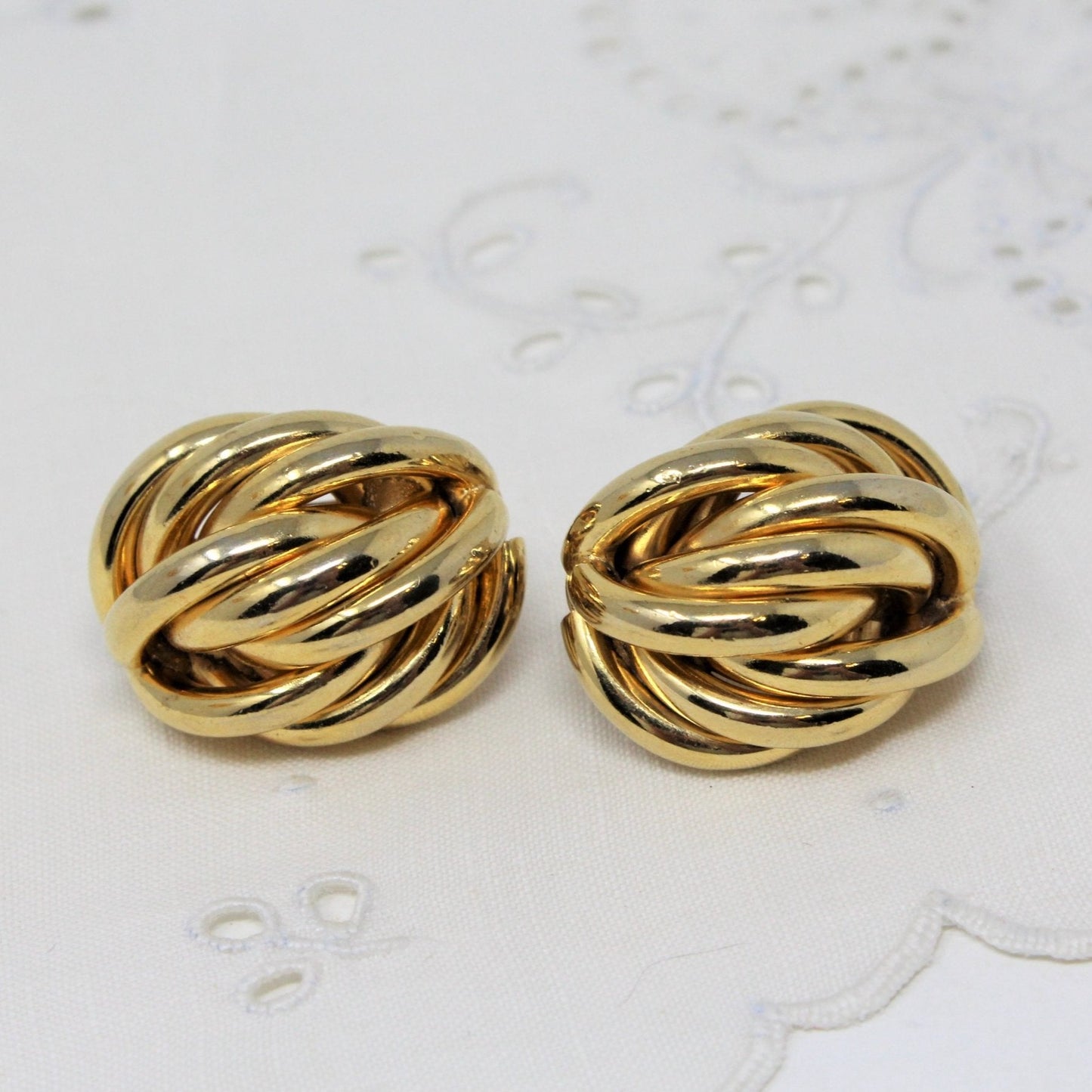 Earrings, Knotted Ovals, Gold Tone Clips, Vintage