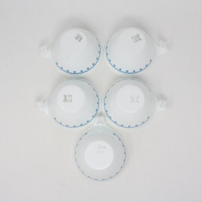 Coffee Cups, Corelle, Corning Blue Snowflake, Hook Handle, Set of 5, Vintage