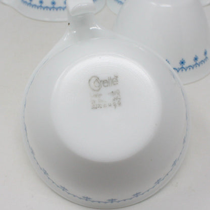 Coffee Cups, Corelle, Corning Blue Snowflake, Hook Handle, Set of 5, Vintage