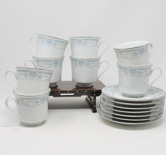 Coffee Cups and Saucers, Sheffield, Blue Whisper, Set of 7, Vintage