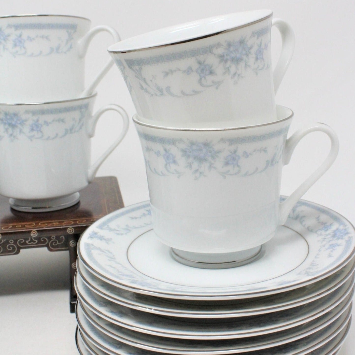 Coffee Cups and Saucers, Sheffield, Blue Whisper, Set of 7, Vintage