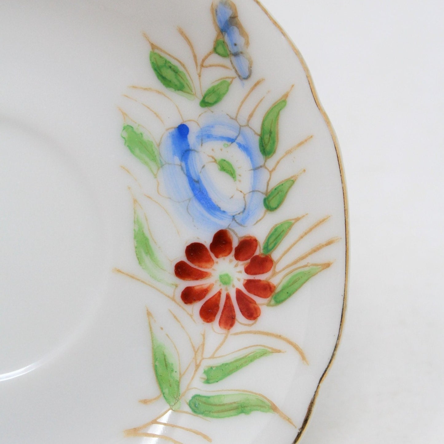 Demitasse & Saucer, Hand Painted Floral, Red & Blue, Japan, Vintage