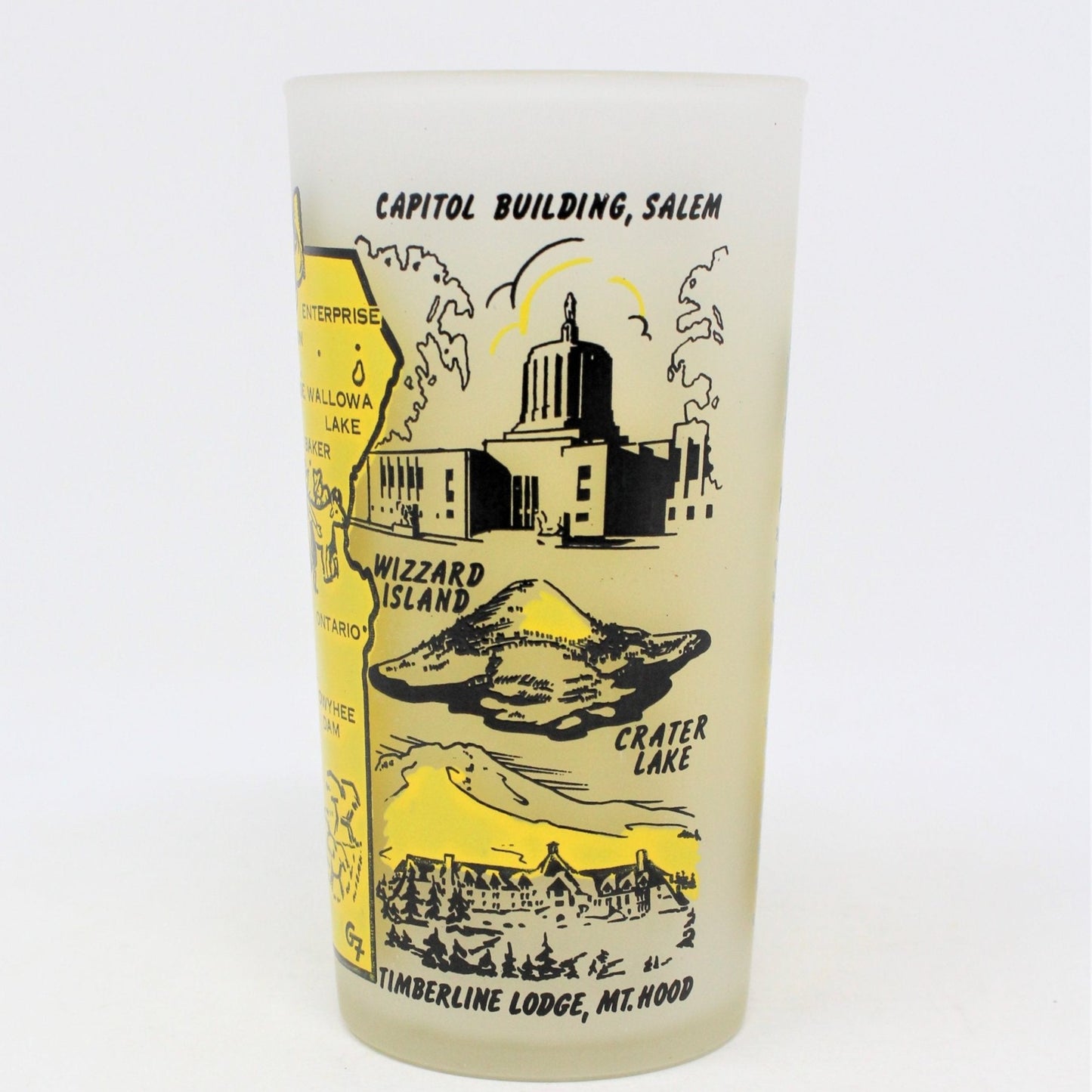 Glasses, Tumbler, Hazel Atlas State Souvenir, Oregon Frosted, Vintage