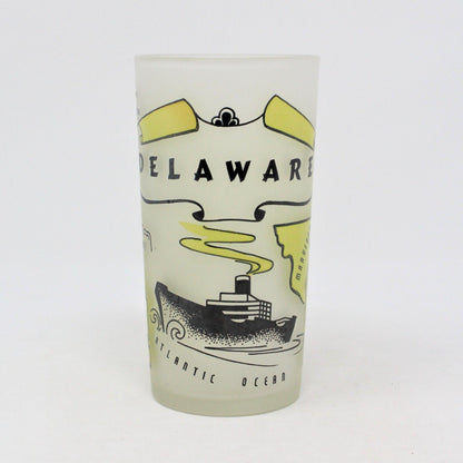 Glass Tumbler, Hazel Atlas State Souvenir, Delaware, Frosted, Vintage