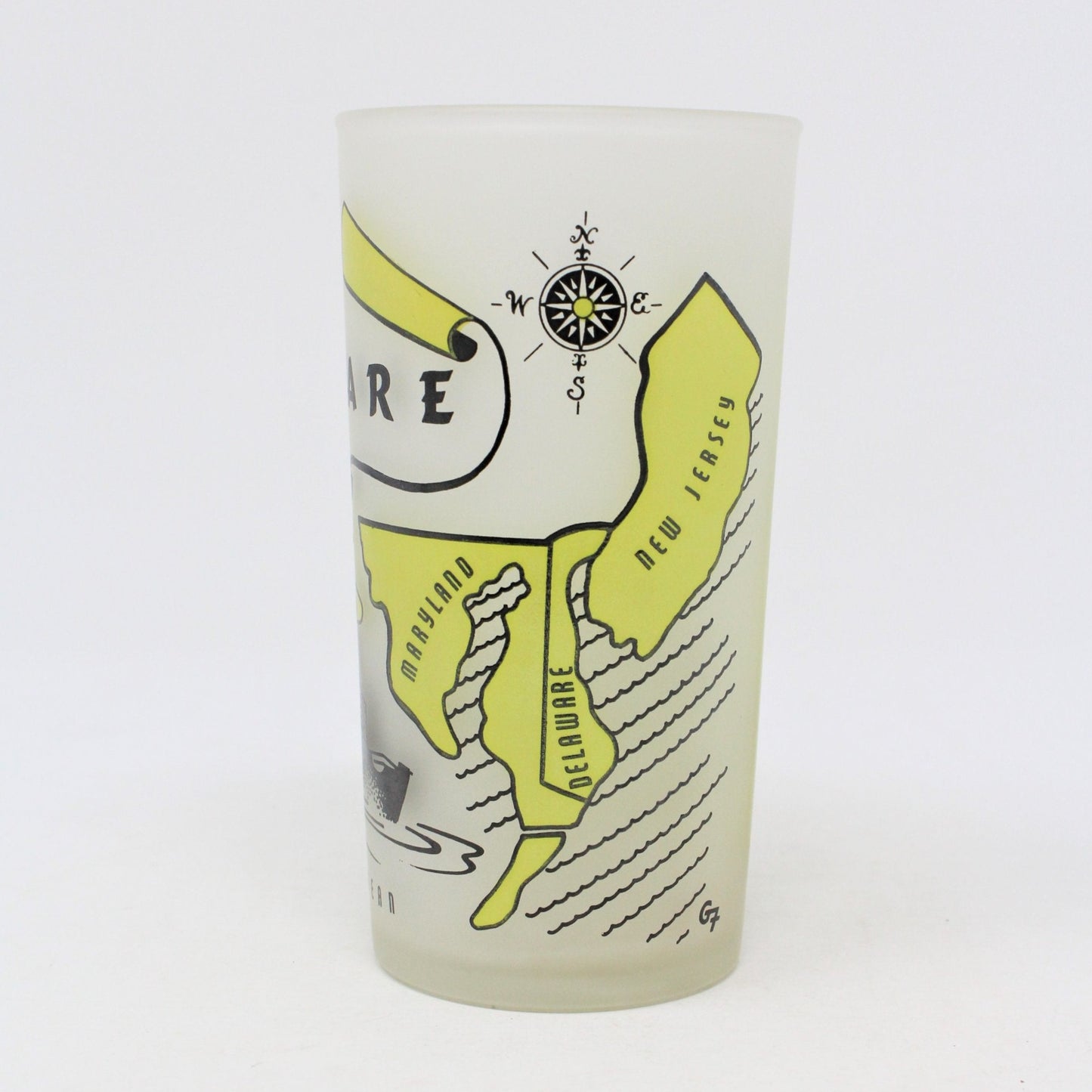 Glasses, Tumbler, Hazel Atlas State Souvenir, Delaware, Frosted, Vintage