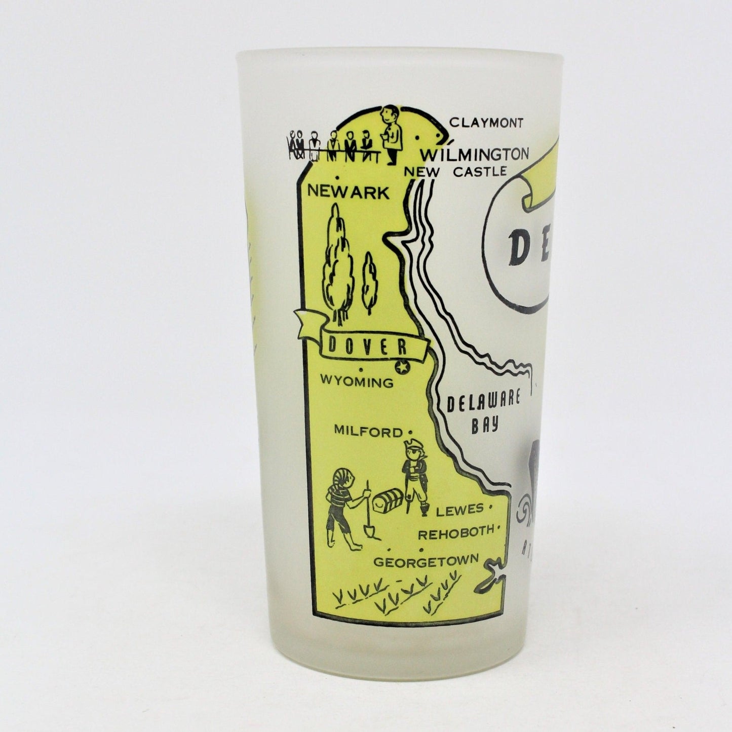 Glasses, Tumbler, Hazel Atlas State Souvenir, Delaware, Frosted, Vintage
