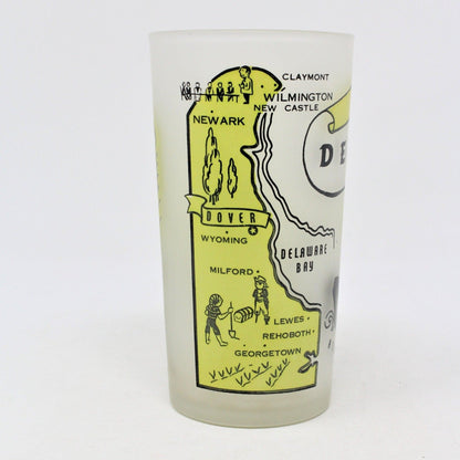 Glasses, Tumbler, Hazel Atlas State Souvenir, Delaware, Frosted, Vintage
