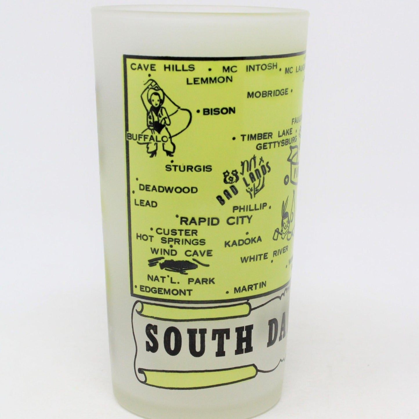 Glass Tumbler, Hazel Atlas State Souvenir, South Dakota, Frosted, Vintage
