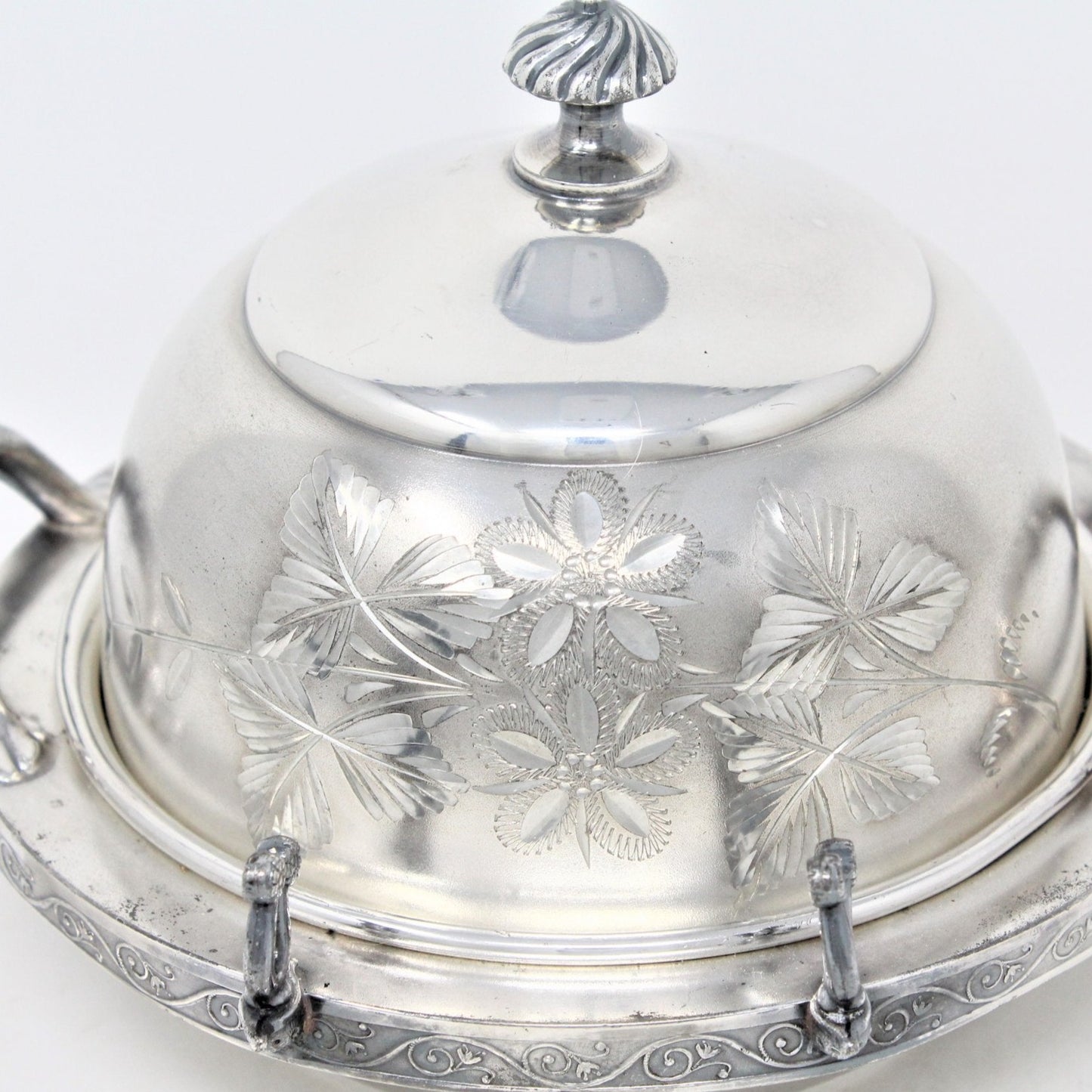 Butter Dish with Spreader, C.E. Barker, Etched Quadruple SilverPlate, Antique