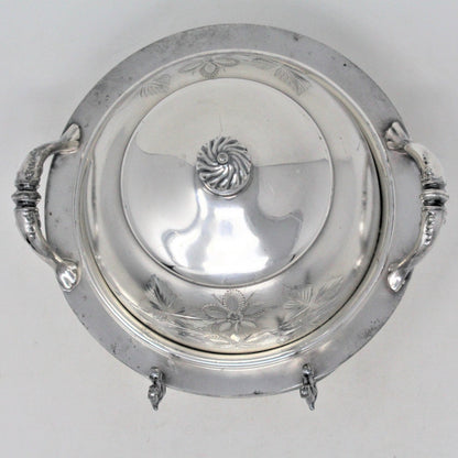 Butter Dish with Spreader, C.E. Barker, Etched Quadruple SilverPlate, Antique