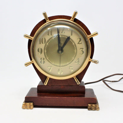 Nautical Ship Wheel Mantel Clock, 1940's United Clock Co.