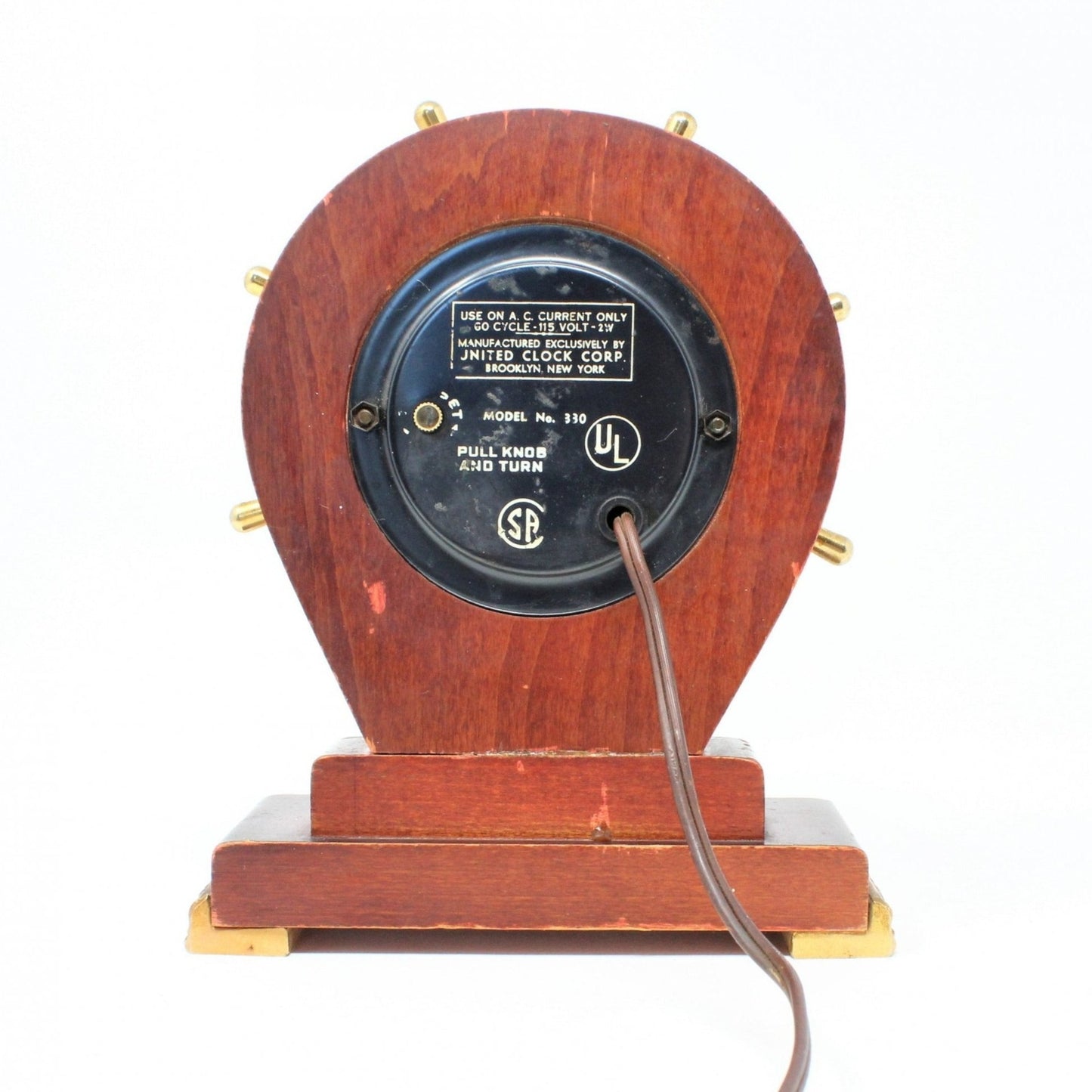 Clock, United Clock Co, Nautical Ship Wheel, Wood Case, Vintage