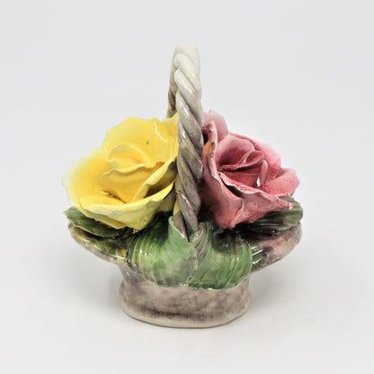 Capodimonte roses basket, two roses yellow and pink