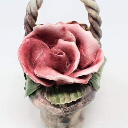 Basket, Capodimonte Roses Basket, Italy, Vintage