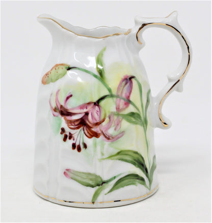Creamer, Acme China Pink Lily Hand Painted, Embossed Porcelain, Japan Vintage